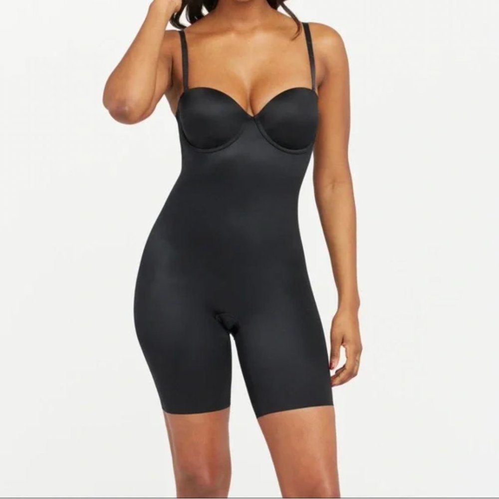 Suit Your Fancy Strapless Cupped Mid-Thigh Bodysuit